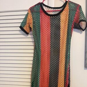 Red Gold & Green Swim Coverup, Size L, Caribbean Style, New